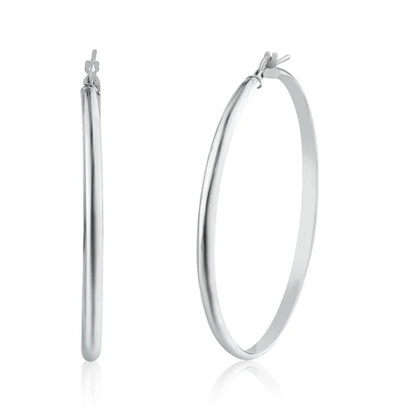 925 Sterling Silver Rhodium Plated Dome 3.5mm Hoop Earring