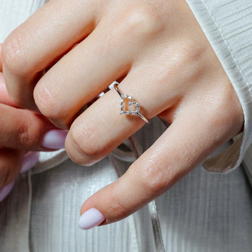 925 Sterling Silver Rhodium Plated Heart Clear CZ Ring