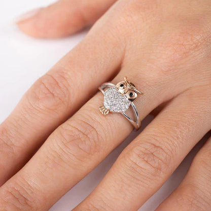 925 Sterling Silver Two-Tone CZ Owl Ring