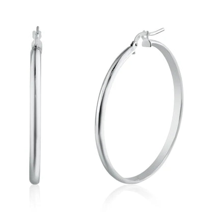 925 Sterling Silver Rhodium Plated Dome 3.5mm Hoop Earring