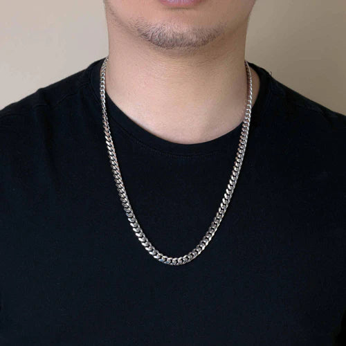 925 Sterling Silver Rhodium Plated  Miami Cuban 200 Bracelet or Chain Link 7mm