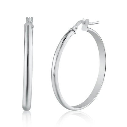925 Sterling Silver Rhodium Plated Dome 3.5mm Hoop Earring