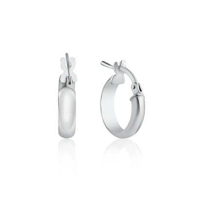 925 Sterling Silver Rhodium Plated Dome 3.5mm Hoop Earring