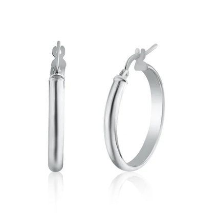 925 Sterling Silver Rhodium Plated Dome 3.5mm Hoop Earring