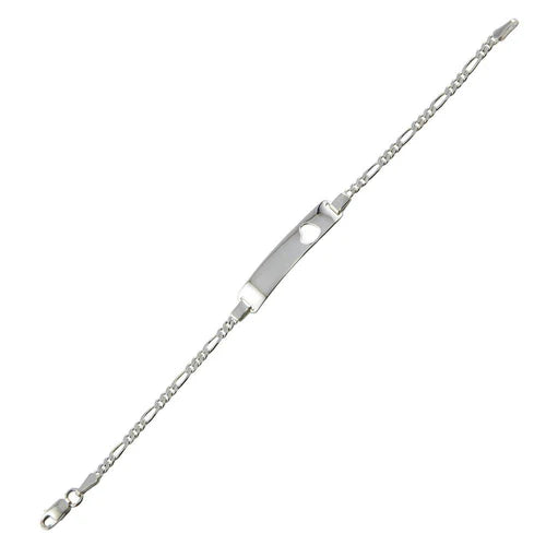 925 Sterling Silver Rhodium Plated Figaro Baby ID Bracelet with Engraved Heart