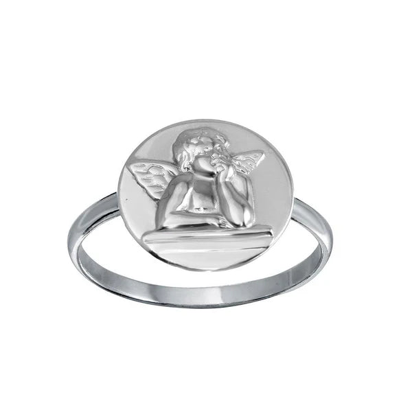 925 Sterling Silver High Polished Disc Angel Design Ring