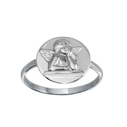925 Sterling Silver High Polished Disc Angel Design Ring