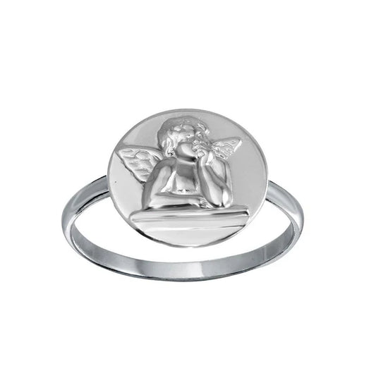 925 Sterling Silver High Polished Disc Angel Design Ring