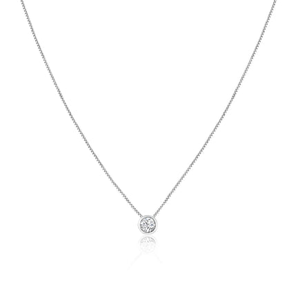 925 Sterling Silver Clear CZ Rhodium Plated Round Solitaire CZ Necklace