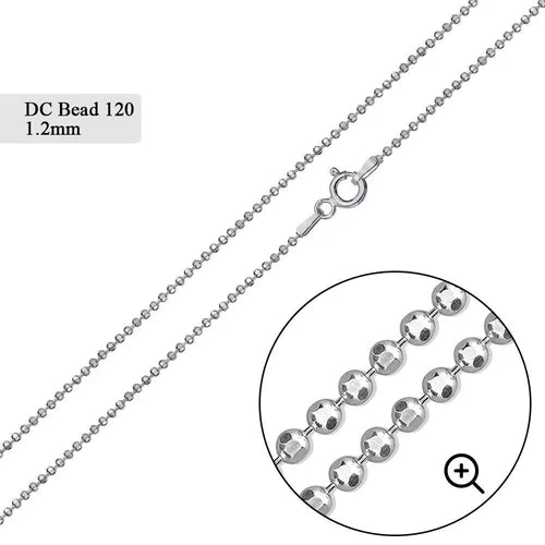 925 Sterling Silver Diamond Cut Bead 120 Chains or Bracelet 1.2mm