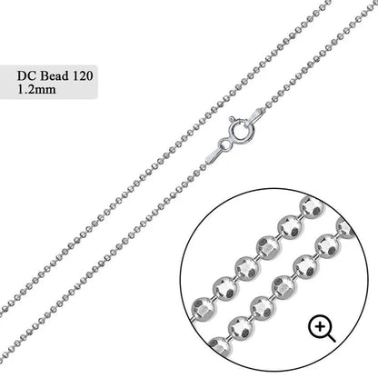 925 Sterling Silver Diamond Cut Bead 120 Chains or Bracelet 1.2mm
