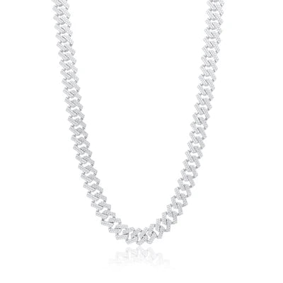 925 Sterling Silver Rhodium Plated CZ Encrusted Miami Cuban Link 10.2mm Chain Or Bracelet