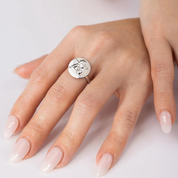 925 Sterling Silver High Polished Disc Angel Design Ring