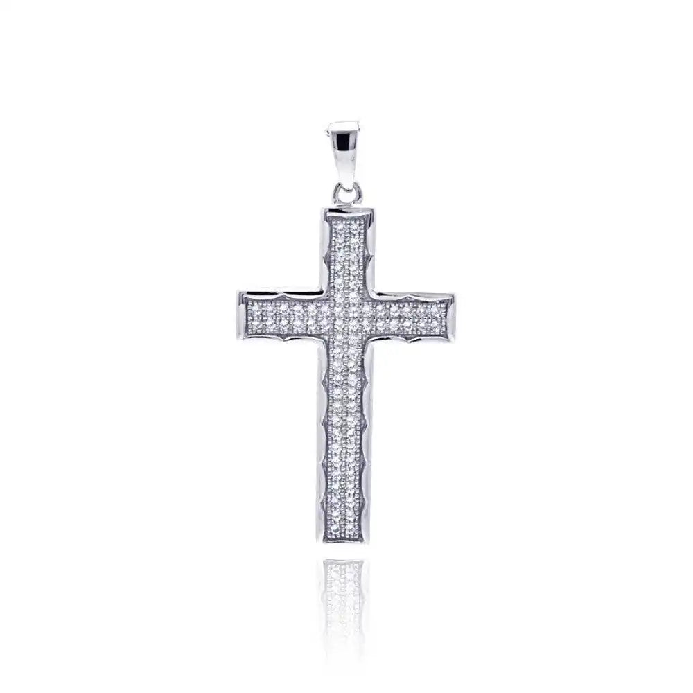 925 Sterling Silver Rhodium Plated Cross CZ Dangling Pendant