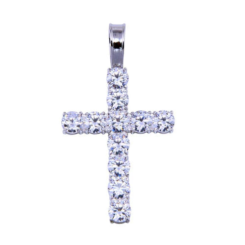 925 Sterling Silver Rhodium Plated CZ Small Bubble Cross Pendant
