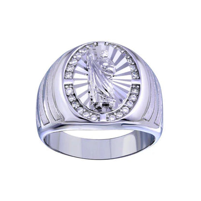 925 Sterling Silver Rhodium Plated Saint Jude CZ Ring