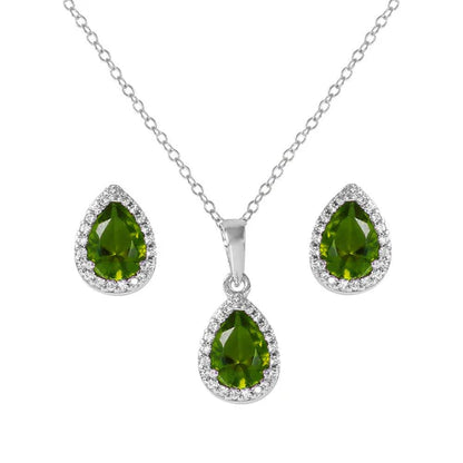 925 Sterling Silver Rhodium Plated Pear Birthstone Set