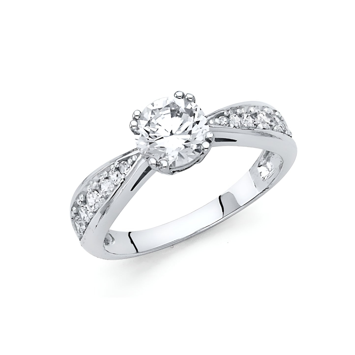 1 ct  Double-Prong Basket Set Round-Cut CZ Engagement Ring in 14K White Gold