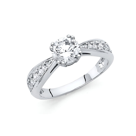 1 ct  Double-Prong Basket Set Round-Cut CZ Engagement Ring in 14K White Gold