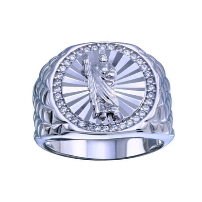 925 Sterling Silver Rhodium Plated Saint Jude CZ Ring