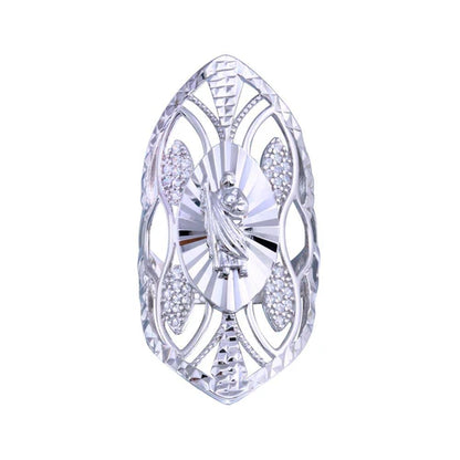 925 Sterling Silver Rhodium Plated Saint Jude CZ Filigree Ring