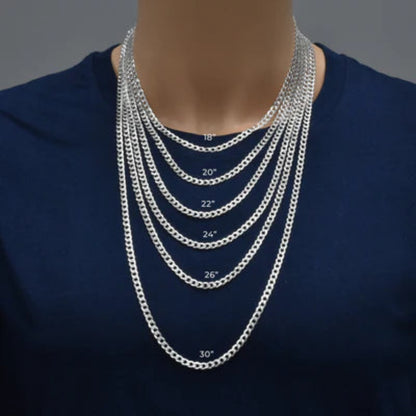 925 Sterling Silver Curb 100 1 Side Diamond Cut 1 Side Plain Chain 4.1mm