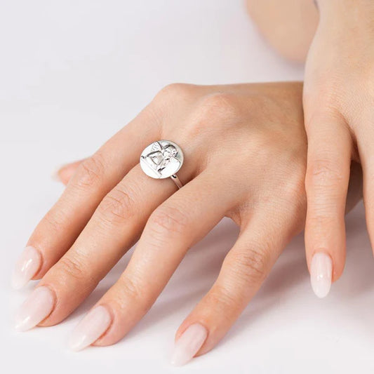 925 Sterling Silver High Polished Disc Angel Design Ring