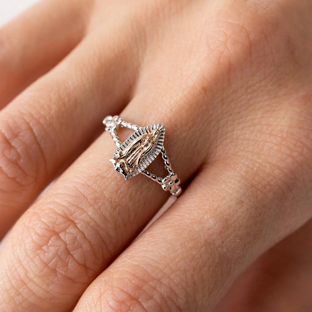 925 Sterling Silver Two-Tone Lady of Guadalupe Open Shank Ring