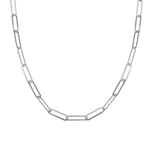 925 Sterling Silver Rhodium Plated Paperclip Chain Necklace