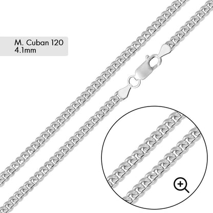 925 Sterling Silver Rhodium Plated Miami Cuban 120 Chain Link 4.1mm