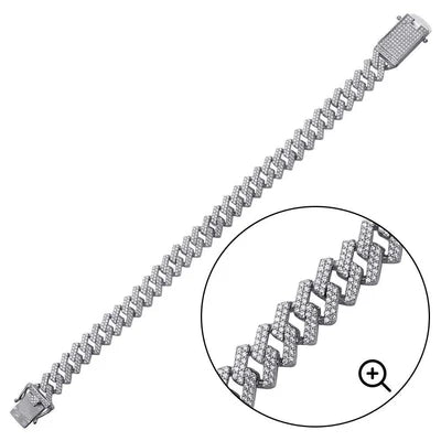 925 Sterling Silver Rhodium Plated CZ Encrusted Miami Cuban Link 10.2mm Chain Or Bracelet