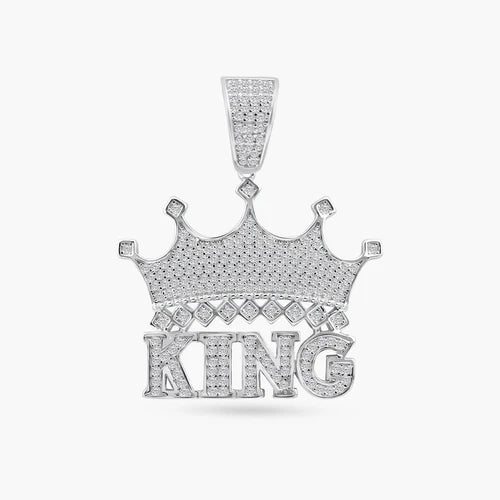 925 Sterling Silver Rhodium Plated  Crown King Clear CZ Pendant