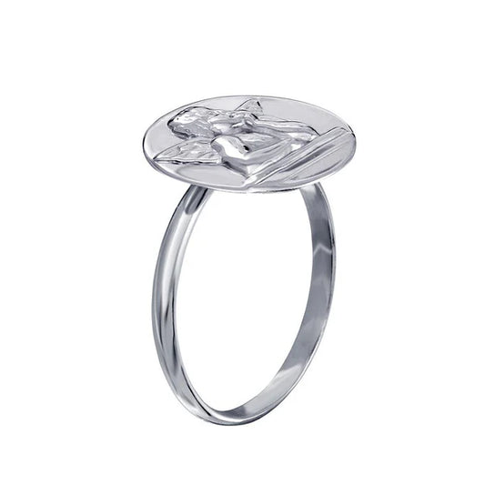 925 Sterling Silver High Polished Disc Angel Design Ring