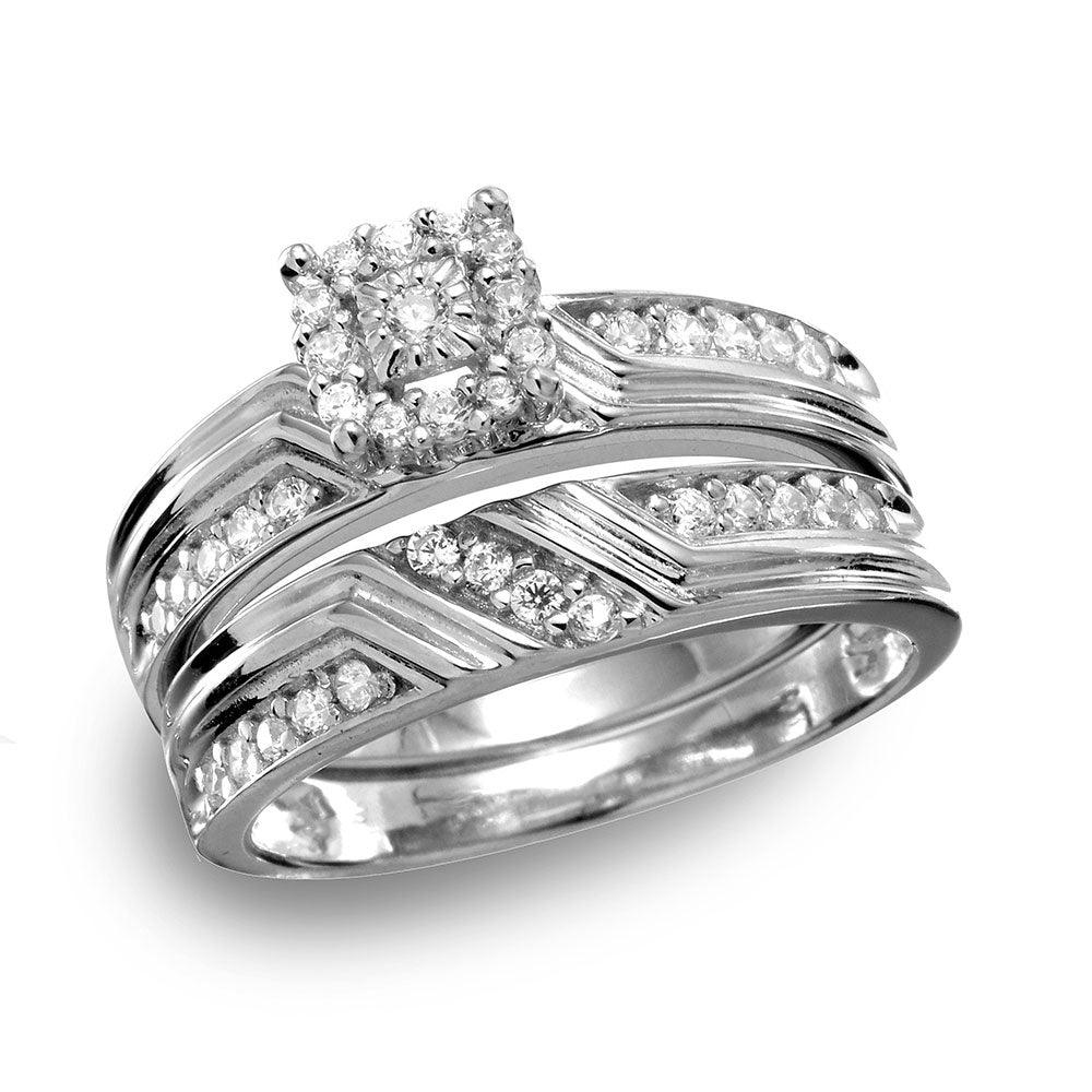 925 Sterling Silver Rhodium Plated Square Halo CZ Engagement Ring