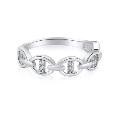 925 Sterling Silver Rhodium Plated Mariner Design Link Ring