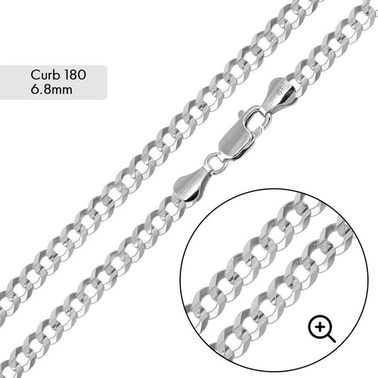 Silver Curb 180 Chain or Bracelet 7.2mm
