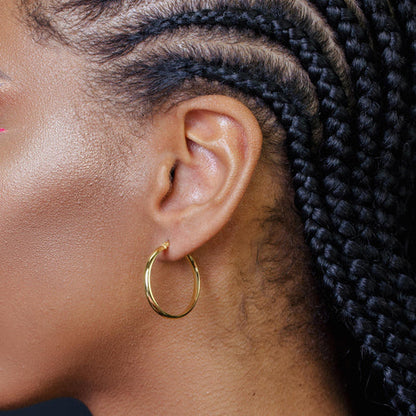 925 Sterling Silver Gold Plated Dome 3.5mm Hoop Earring
