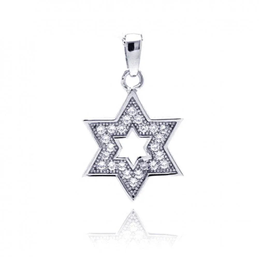 925 Sterling Silver Rhodium Plated Star Of David Open CZ Dangling Pendant