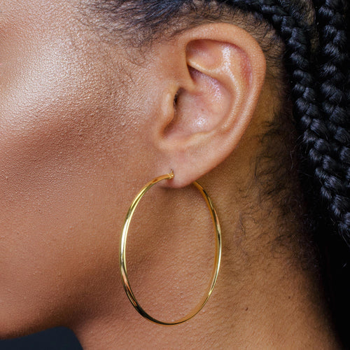 925 Sterling Silver Gold Plated Dome 3.5mm Hoop Earring