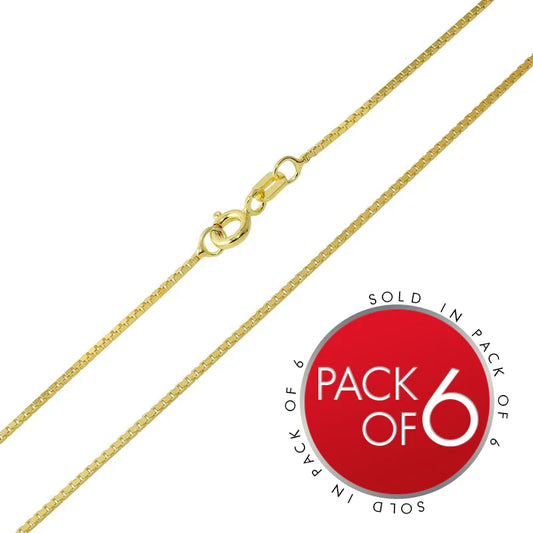 925 Sterling Silver Gold Plated Box DC Chain 1.0mm (Pk of 6)