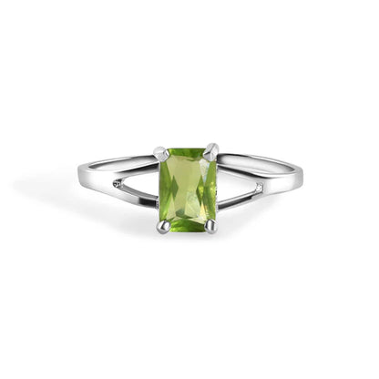 925 Sterling Silver Rhodium Plated Emerald Cut Birthstone Ring
