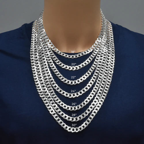 Silver Curb 250 1 Side Diamond Cut 1 Side Plain Chain or Bracelet 8.9mm
