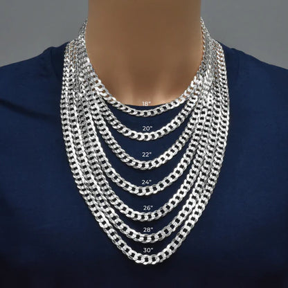 Silver Curb 250 1 Side Diamond Cut 1 Side Plain Chain or Bracelet 8.9mm