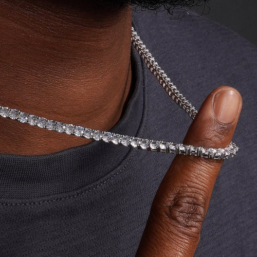 925 Sterling Silver Rhodium Plated Round CZ Tennis Necklace and Bracelet 4mm - STP01676