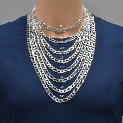 925 Sterling Silver Figaro 200 Chain or Bracelet 8.9mm