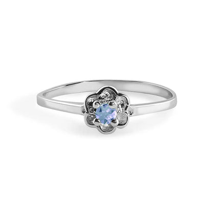 925 Sterling Silver Rhodium Plated Dainty Birthstone Flower Ring