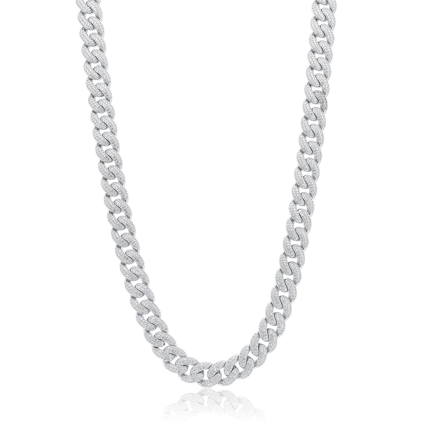 925 Sterling Silver Rhodium Plated 9.5mm Miami Curb CZ Chain or Bracelet