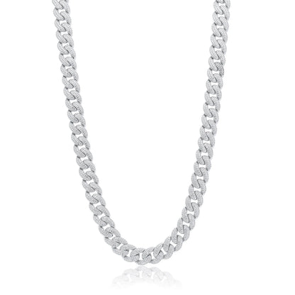 925 Sterling Silver Rhodium Plated 9.5mm Miami Curb CZ Chain or Bracelet