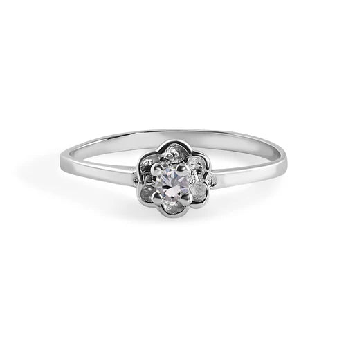 925 Sterling Silver Rhodium Plated Dainty Birthstone Flower Ring
