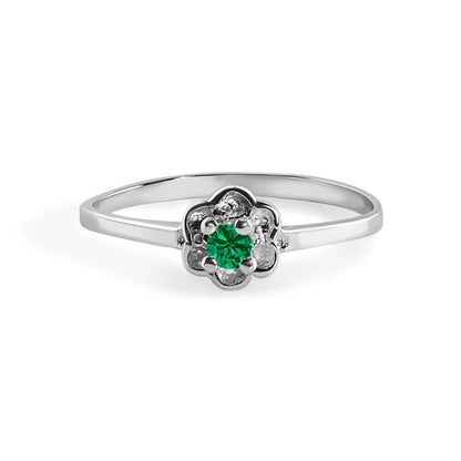 925 Sterling Silver Rhodium Plated Dainty Birthstone Flower Ring